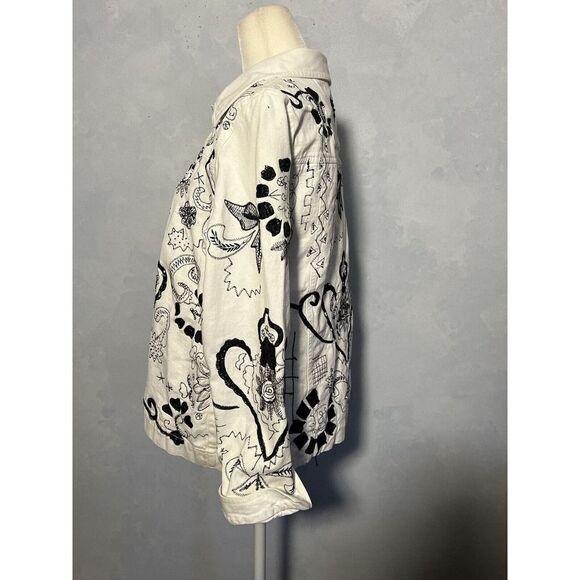 Laura Ashley White Embroidered Beaded Collared Button Up Jacket Women's Size S - Picture 7 of 8